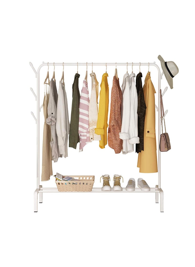 dreamons link Cloth Hanger Top Rod And Lower Storage Shelf Coat Rack cloth stand With 1-Tier Shelves White  - Image 1