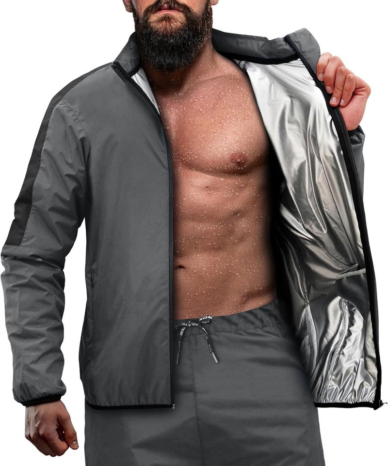Rdx Sauna Suit, Full Body Heat Sweat Suit, REACH OEKO TEX 100 CERTIFIED, Men Women Adults Kids Anti Rip Long Sleeves Tracksuit Boxing MMA Slimming Gym Fitness Running Workout Zipper Jacket, Top Bottom - Image 1