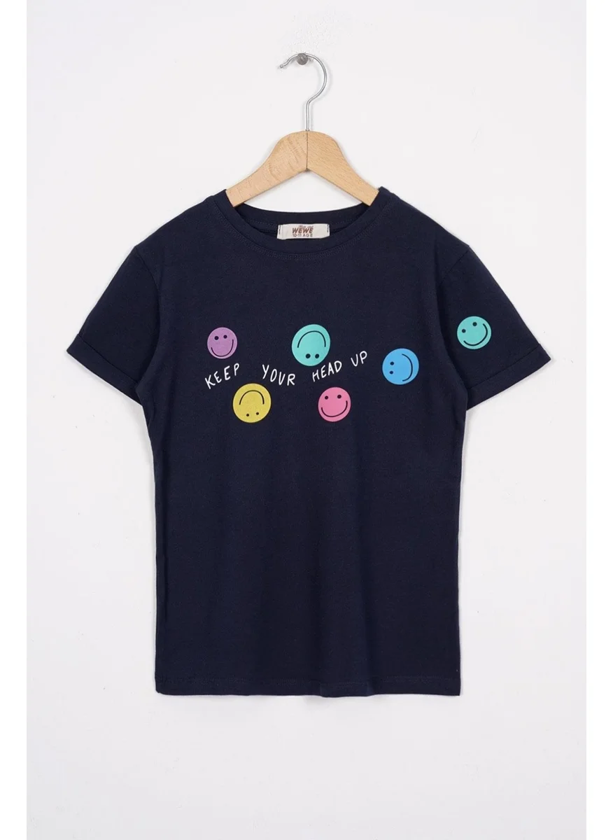 Zepkids Smile Printed Navy Blue Color Girl T-shirt