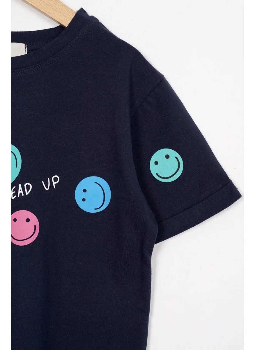 Zepkids Smile Printed Navy Blue Color Girl T-shirt