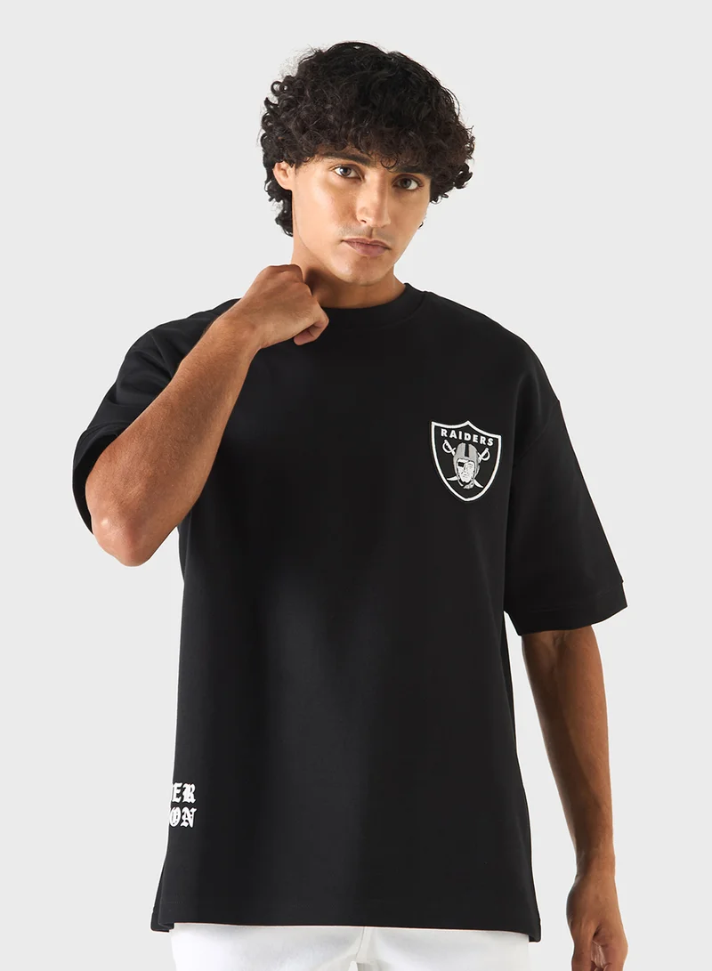 SP Characters Raiders Print Oversized T-shirt with Short Sleeves