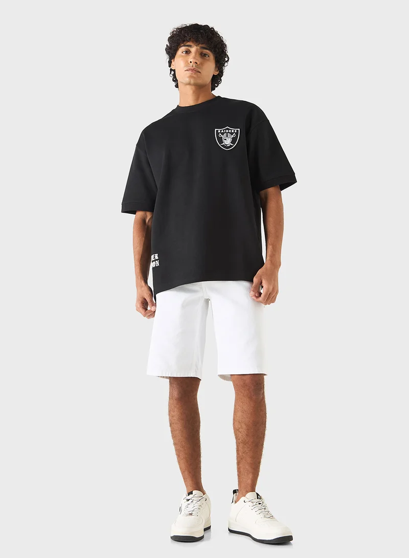 SP Characters Raiders Print Oversized T-shirt with Short Sleeves