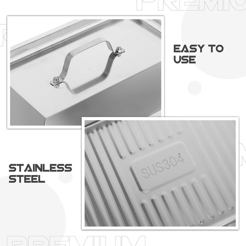 Yardwe Stainless Steel Fish Roasting Pan with Lid 41x24x8cm Deep Oven Tray Non-stick Grill Pan for Indoor Cooking and Serving Hot Food 2pcs Set for Home Kitchen Barbecue - Image 3