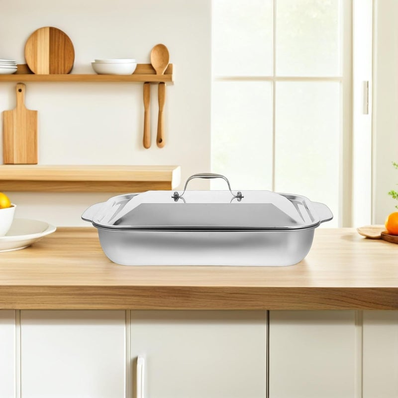 Yardwe Stainless Steel Fish Roasting Pan with Lid 41x24x8cm Deep Oven Tray Non-stick Grill Pan for Indoor Cooking and Serving Hot Food 2pcs Set for Home Kitchen Barbecue - Image 5