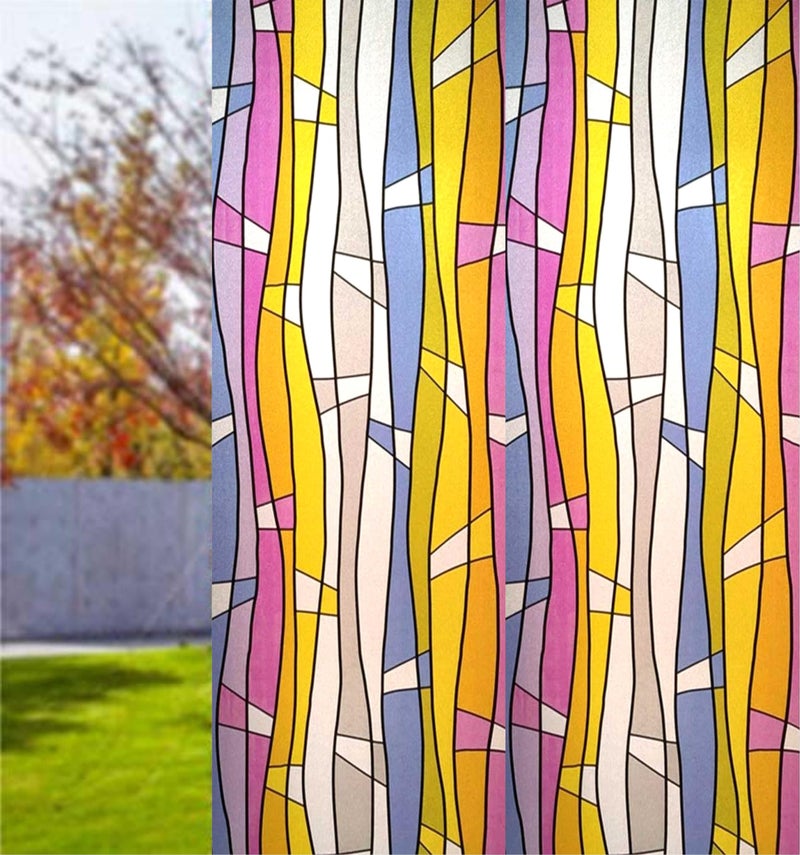 WALLTON Privacy Vinyl Frosted Window Film Glass Sticker Self-Adhesive Film Tint Wallpaper Opaque Sheet for Glass Privacy Cover Window, Door, Office, Home.| Anti-UV. (16x144 Inch, Color Waves) - Image 1