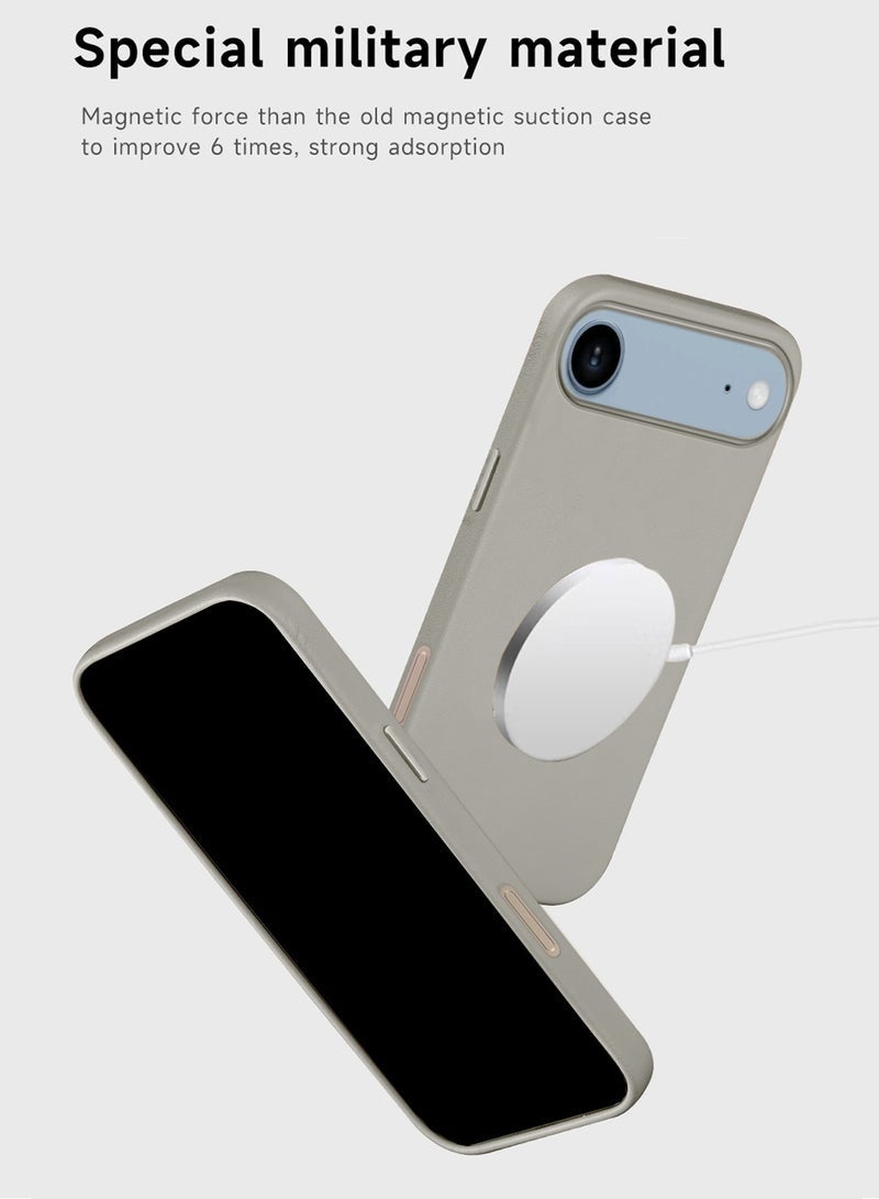 ELTRAZONE iPhone Air 5G 2025 Luxury Leather Magnetic Wireless Charging Case | Original MagSafe Compatible Shockproof Slim Protective Cover with Microfiber Lining & Drop Protection (MCMPMN) - Stone Grey - Image 3