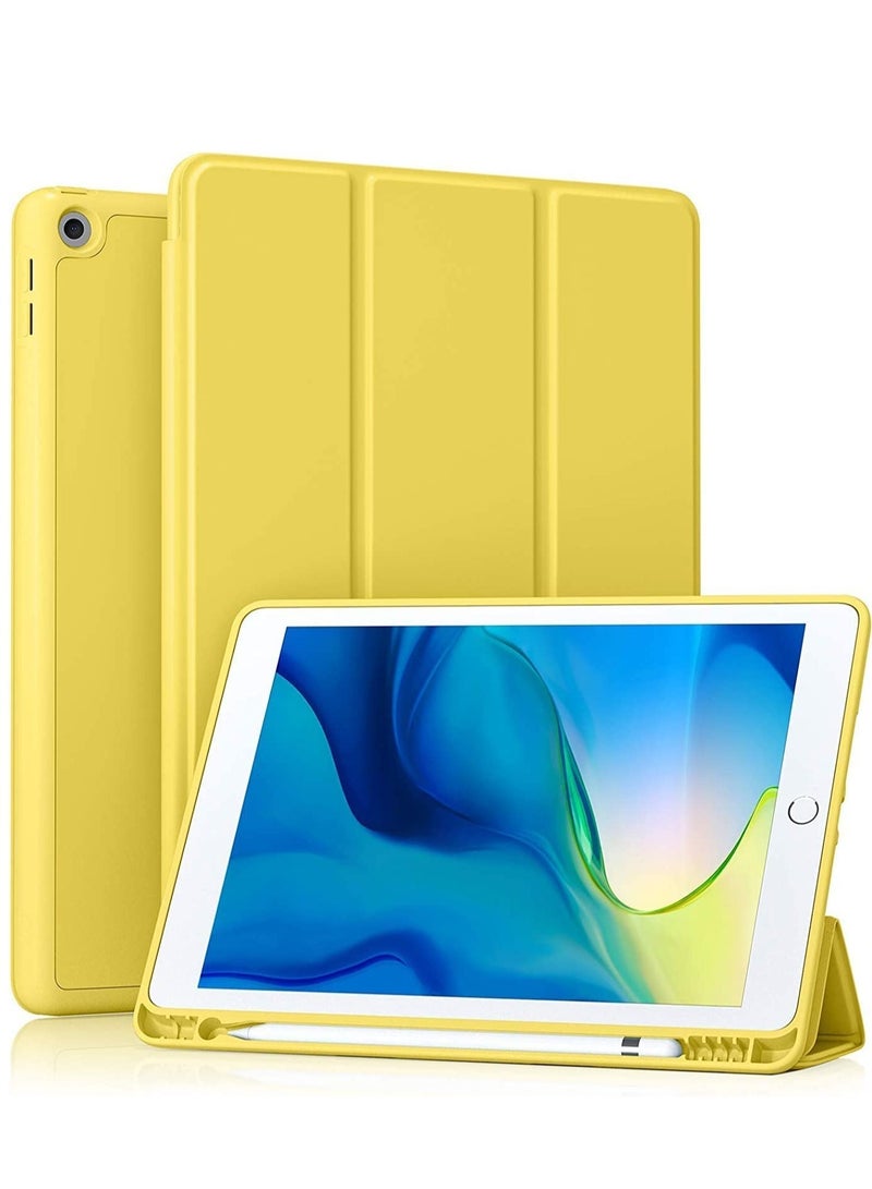 إلترازون iPad 9th/8th/7th Generation case (2021/2020/2019) iPad 10.2-Inch Case with Pencil Holder [Sleep/Wake] Slim Soft TPU Back Smart Magnetic Stand Protective Cover Cases (Yellow) - Image 1
