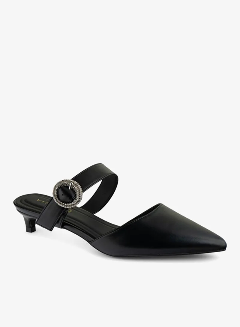 فينتشي صنادل نسائية مدببة إصبع القدم كعب متوسط حزام واحد