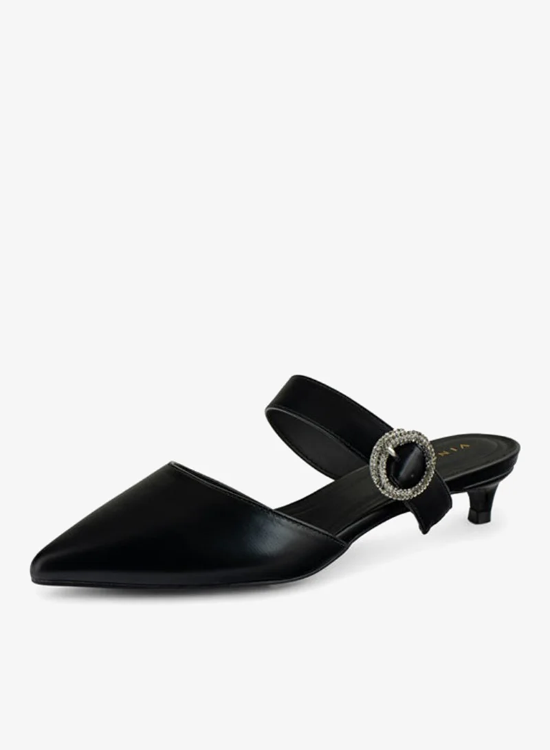 فينتشي صنادل نسائية مدببة إصبع القدم كعب متوسط حزام واحد