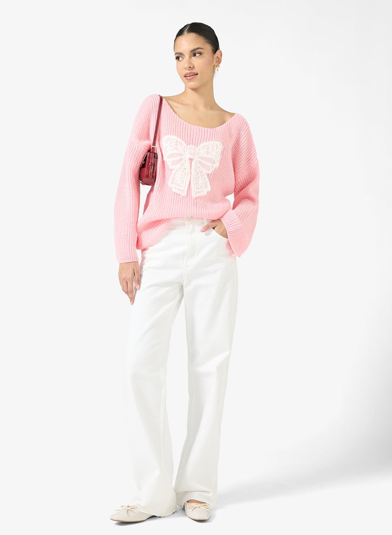Ginger Crew Neck Bow Detail Sweater - Image 4