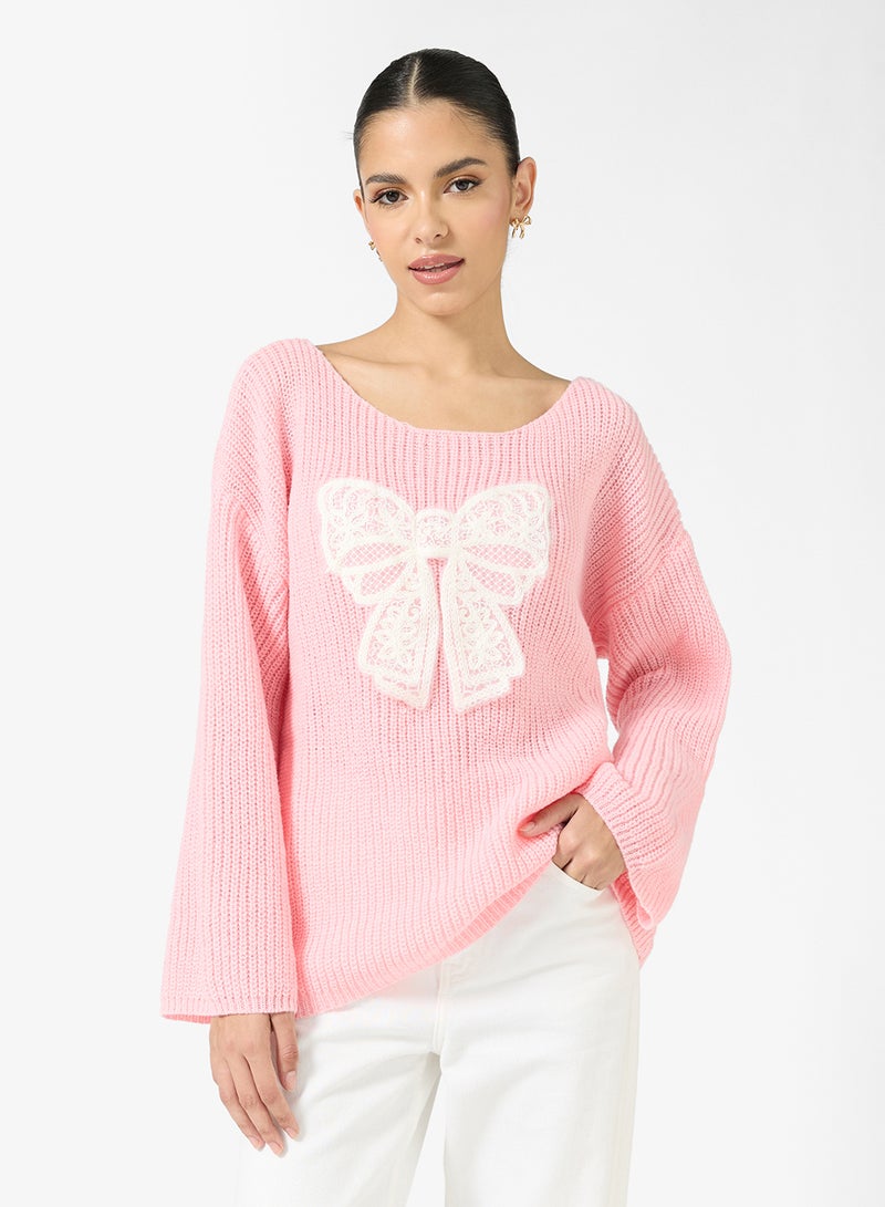 Ginger Crew Neck Bow Detail Sweater - Image 1