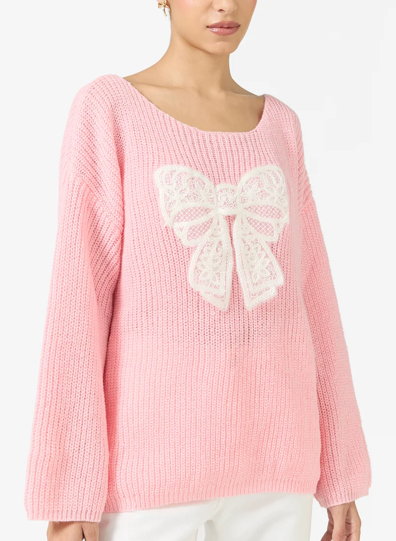 Ginger  Crew Neck Bow Detail Sweater for Women | Best Price UAE