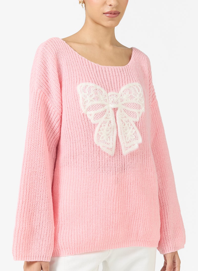 Ginger Crew Neck Bow Detail Sweater - Image 3