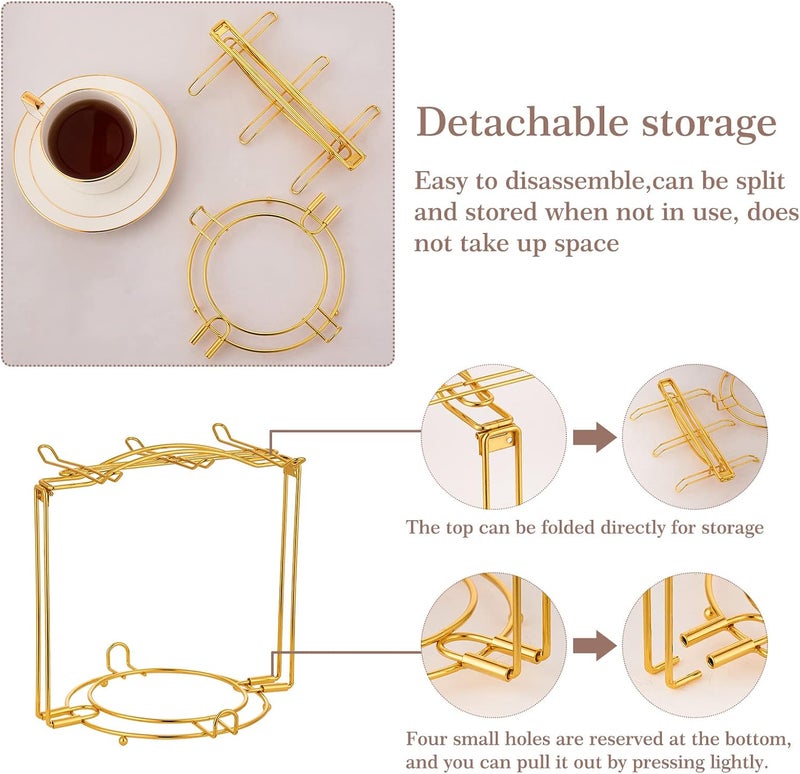 CHILDIKE Teacups and Saucers Display Stand, Tea Cup Holder, Metal Foldable Storage Rack for Espresso and Cappuccino Cup - Gold - Image 4