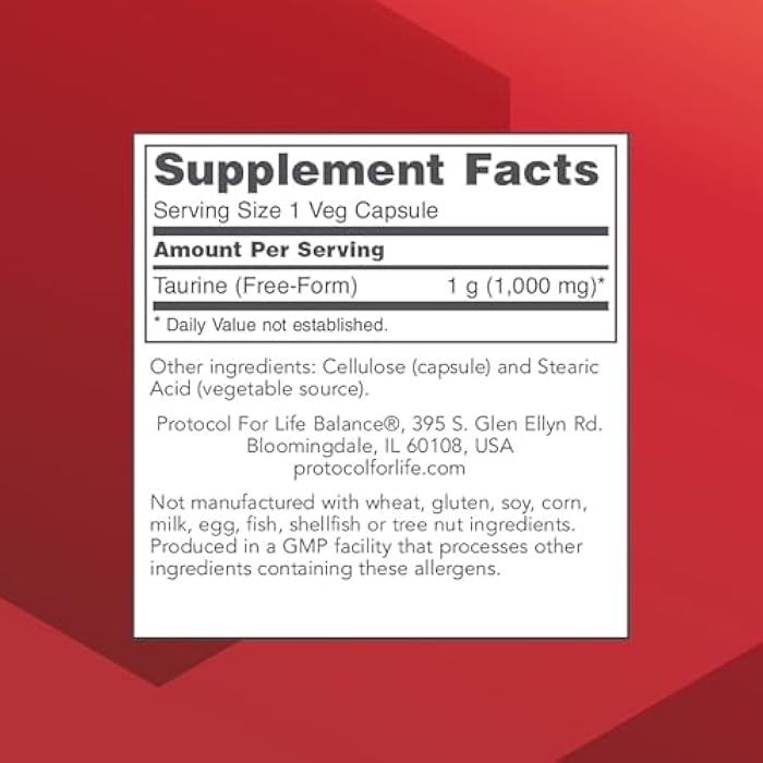 Protocol For Life Balance Protocol Taurine 1,000mg - Amino Acid Like - Muscle, Heart, Brain, and Eye Health - 100 Veg Caps - Image 2