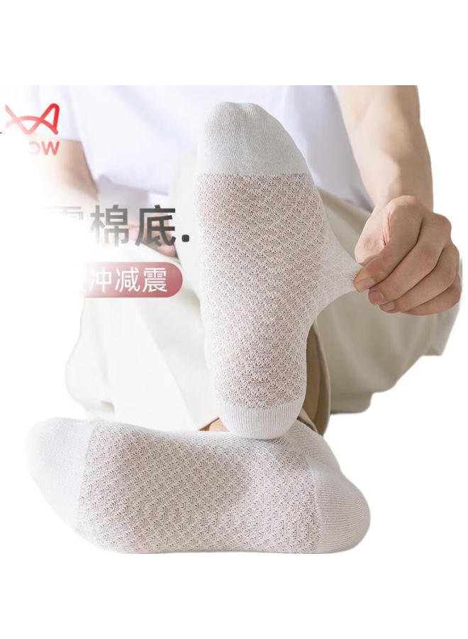 Miiow 6 Pairs Men'S Socks 100% Pure Cotton Antibacterial Odor-Resistant Ear-Lifting Mesh Boat Socks Breathable Sports Socks - Image 2