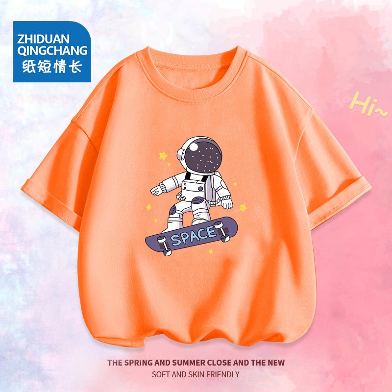 2091# Boys' Short-Sleeved T-Shirt Children'S Cotton Half-Sleeved Middle And Big Children'S Street Loose Summer Top Trendy - Image 2