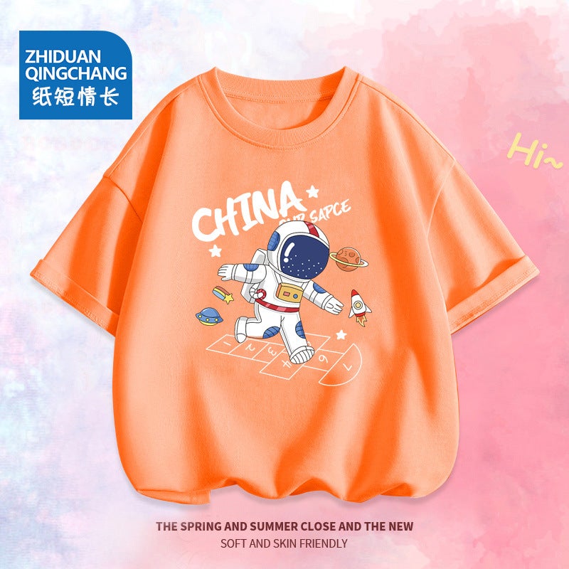 2091# Boys' Short-Sleeved T-Shirt Children'S Cotton Half-Sleeved Middle And Big Children'S Street Loose Summer Top Trendy - Image 1