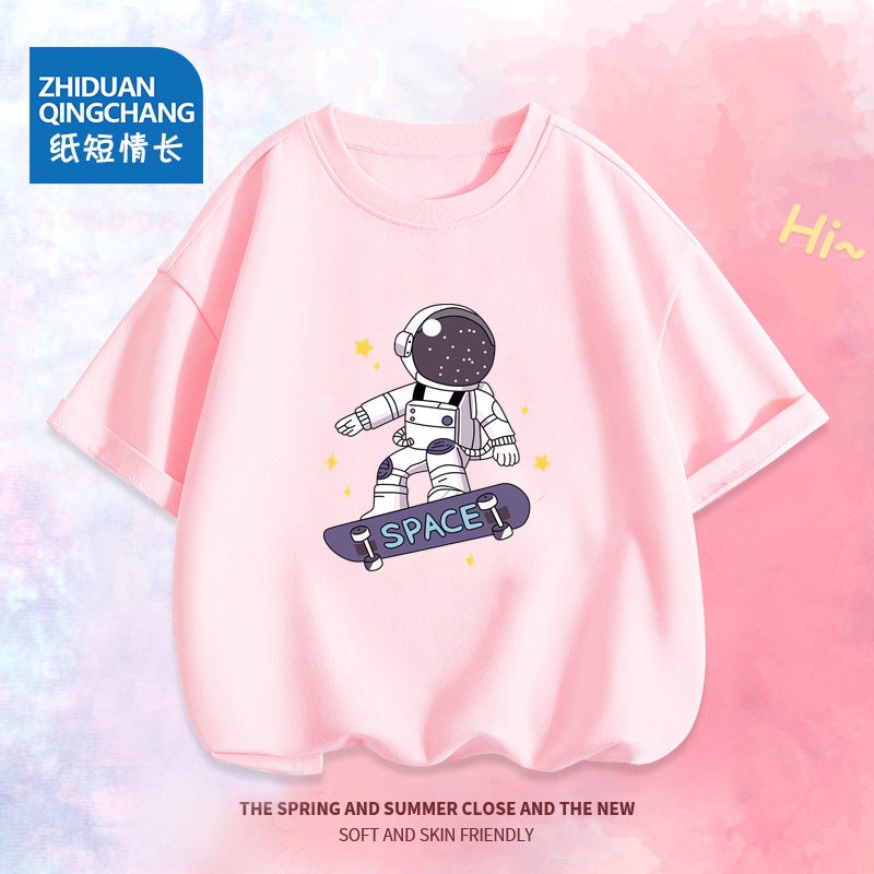 2091# Boys' Short-Sleeved T-Shirt Children'S Cotton Half-Sleeved Middle And Big Children'S Street Loose Summer Top Trendy - Image 3