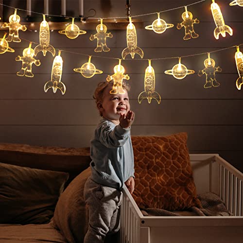 AceList 20 LED Children's Room LED String Light Astronaut Spaceship Rocket Pendants Holiday Party Lights Wall Window Nursery or Kids room Decor Wedding Around the Garden Party Patio Christmas (Warm White) - Image 3