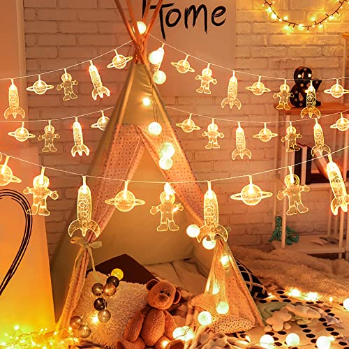AceList 20 LED Children's Room LED String Light Astronaut Spaceship Rocket Pendants Holiday Party Lights Wall Window Nursery or Kids room Decor Wedding Around the Garden Party Patio Christmas (Warm White) - Image 5