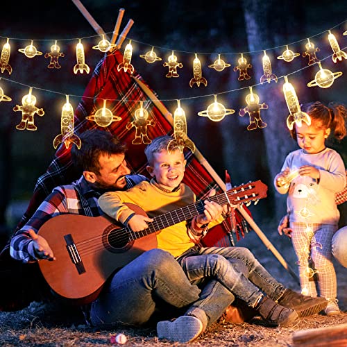 AceList 20 LED Children's Room LED String Light Astronaut Spaceship Rocket Pendants Holiday Party Lights Wall Window Nursery or Kids room Decor Wedding Around the Garden Party Patio Christmas (Warm White) - Image 4