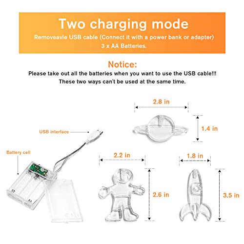 AceList 20 LED Children's Room LED String Light Astronaut Spaceship Rocket Pendants Holiday Party Lights Wall Window Nursery or Kids room Decor Wedding Around the Garden Party Patio Christmas (Warm White) - Image 2