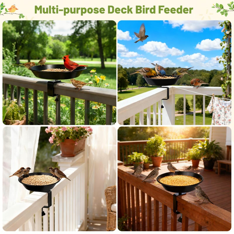 BOLITE Balcony Bird Feeder for Deck Railing, BOLITE Deck Mounted with Seed Tray for Outdoors, Adjustable Heavy Duty Sturdy Steel, Garden Decoration, Black, Gifts for Men Women - Image 4