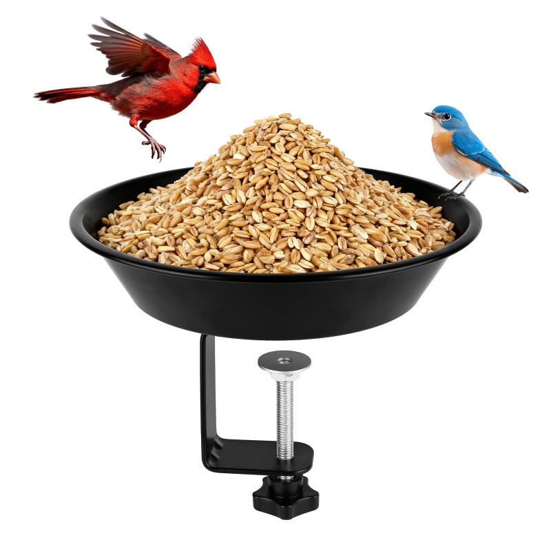 BOLITE Balcony Bird Feeder for Deck Railing, BOLITE Deck Mounted with Seed Tray for Outdoors, Adjustable Heavy Duty Sturdy Steel, Garden Decoration, Black, Gifts for Men Women - Image 1