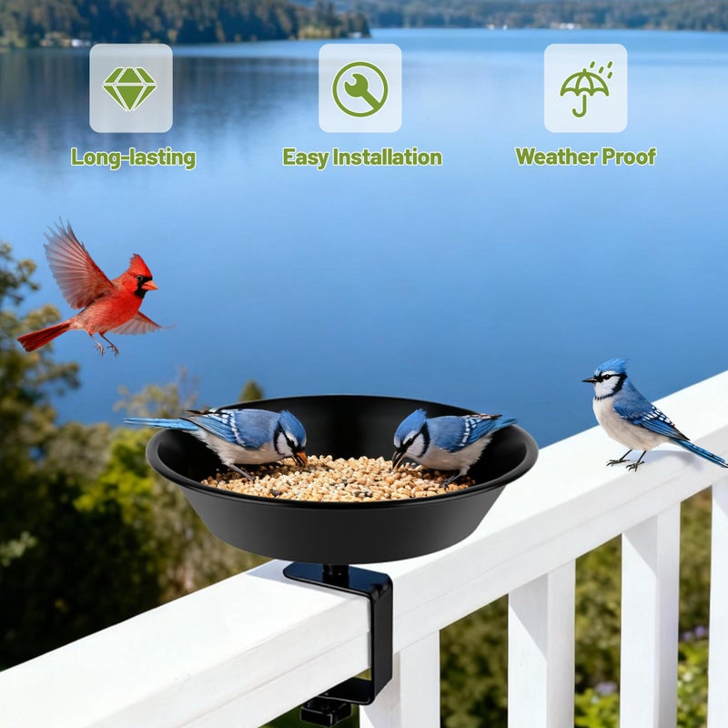 BOLITE Balcony Bird Feeder for Deck Railing, BOLITE Deck Mounted with Seed Tray for Outdoors, Adjustable Heavy Duty Sturdy Steel, Garden Decoration, Black, Gifts for Men Women - Image 3