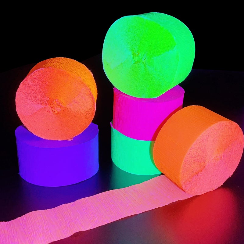 WELITTCON 400 feet Glow Party Neon Streamer Decorations Glow Crepe Paper Streamers UV Reactive Fluorescent Neon Paper Streamers Glow in The Dark Party Supplies and Decorations Wedding Birthday Blacklight Party - Image 2