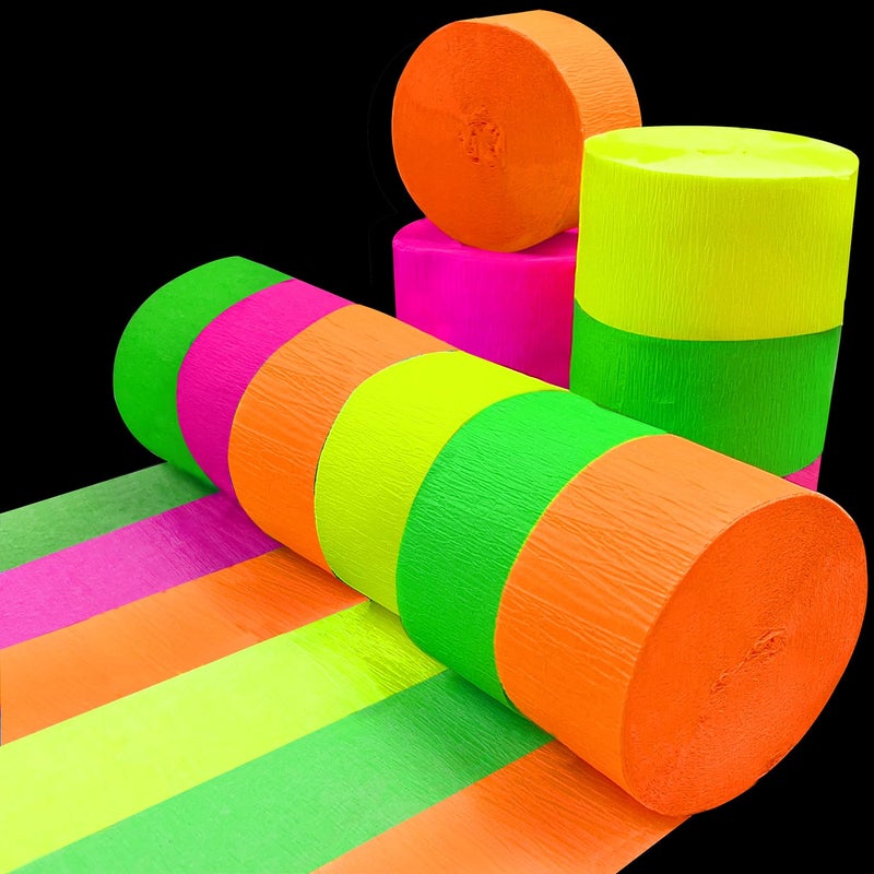 WELITTCON 400 feet Glow Party Neon Streamer Decorations Glow Crepe Paper Streamers UV Reactive Fluorescent Neon Paper Streamers Glow in The Dark Party Supplies and Decorations Wedding Birthday Blacklight Party - Image 1