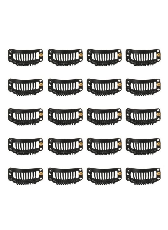 FeiHong - 20Pcs 9Teeth Stainless Snap Comb Wig Clips Hair Extension Clips Wig Accessories Clip Diy Clips For Hairpieces Wigs Hair Extensions (Black) - Image 1