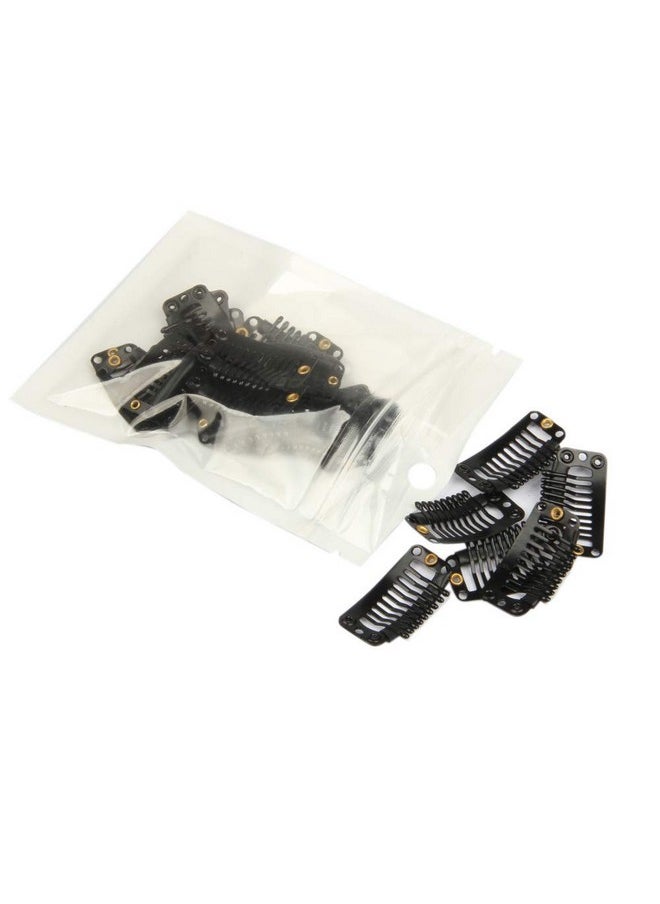 FeiHong - 20Pcs 9Teeth Stainless Snap Comb Wig Clips Hair Extension Clips Wig Accessories Clip Diy Clips For Hairpieces Wigs Hair Extensions (Black) - Image 1