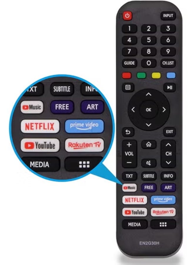 ELTRAZONE Universal TV Remote Replacement Compatible with EN2G30H / EN2A30 – Works Instantly with All Hisense Smart TVs – No Programming Needed – Lightweight Remote with Netflix, Prime Video, YouTube & Rakuten TV Hotkeys – Simple Plug & Play - Image 1