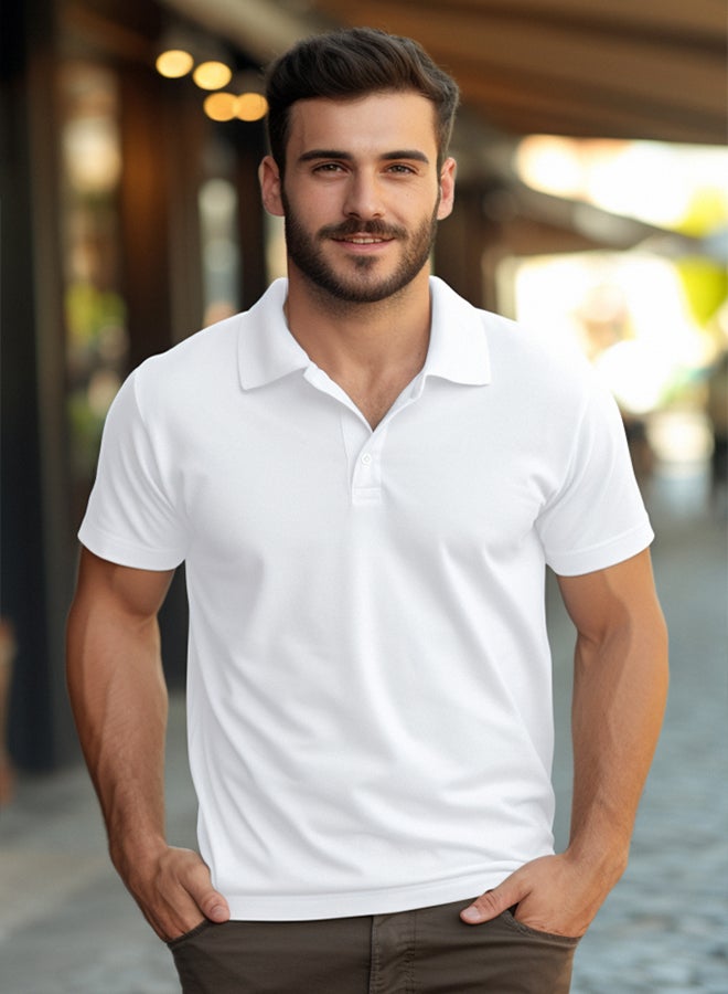 trendyol White Slim/Narrow Cut Collar Striped Basic 100% Cotton Polo Neck T-Shirt - Image 2