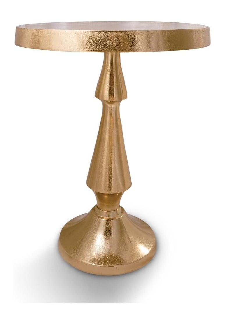 Objet D'Art - Small Round Bronze End Table 21” Height, Pedestal Accent Table for Living Room, Side Table for Small Spaces, Martini Drink Table, Brass Style Decor - Image 1