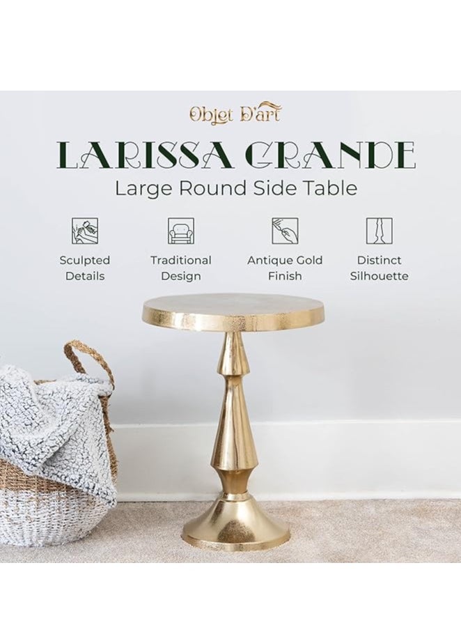 Objet D'Art - Small Round Bronze End Table 21” Height, Pedestal Accent Table for Living Room, Side Table for Small Spaces, Martini Drink Table, Brass Style Decor - Image 1