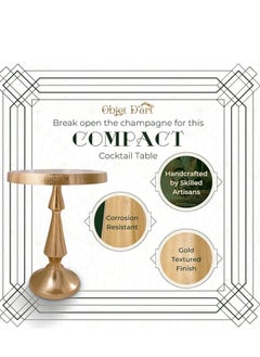Objet D'Art Small Round Bronze End Table 21” Height, Pedestal Accent Table for Living Room, Side Table for Small Spaces, Martini Drink Table, Brass Style Decor  - Image 3