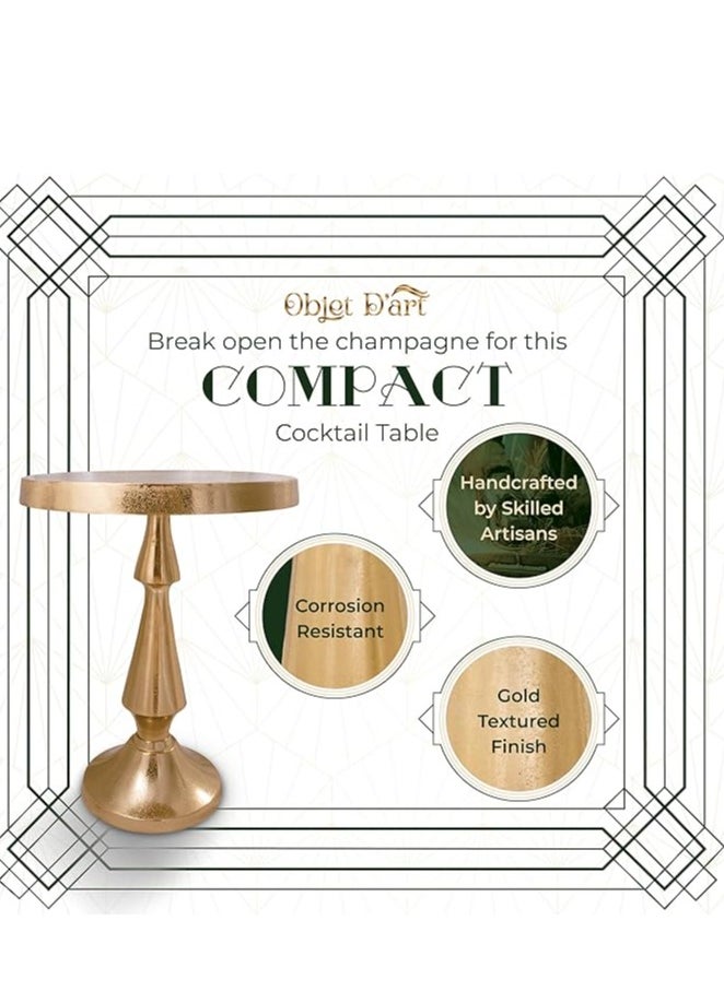 Objet D'Art - Small Round Bronze End Table 21” Height, Pedestal Accent Table for Living Room, Side Table for Small Spaces, Martini Drink Table, Brass Style Decor - Image 1