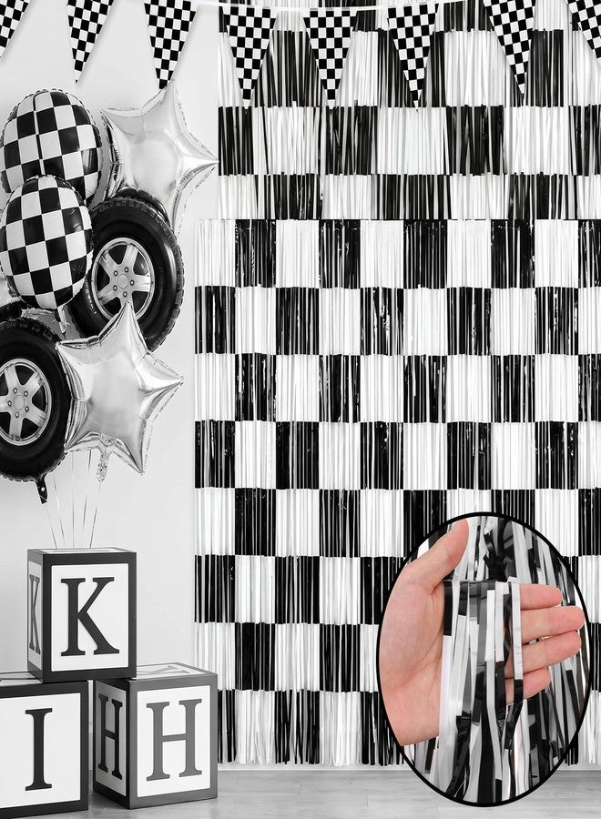 HaiFafafaing 2 Pcs Checkered Backdrop- 2 Pack Black White Checkered Backdrop Curtains - Image 2