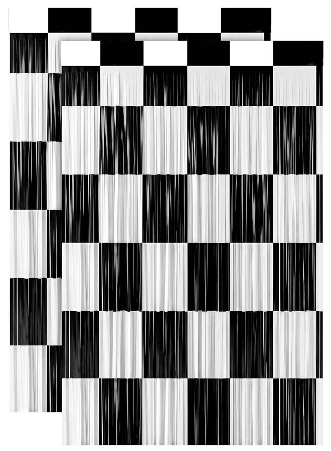 HaiFafafaing 2 Pcs Checkered Backdrop- 2 Pack Black White Checkered Backdrop Curtains - Image 1