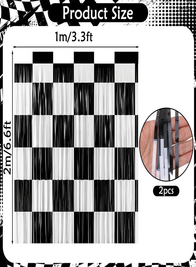 HaiFafafaing 2 Pcs Checkered Backdrop- 2 Pack Black White Checkered Backdrop Curtains - Image 3