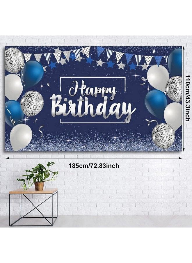 Tatuo Happy Birthday Decorations Backdrop Glitter Birthday Backdrop Sign Happy Birthday Banner Birthday Party Supplies Photo Background For Children Men Women 72.8 X 43.3 Inch (Silver And Navy Blue)  - Image 3