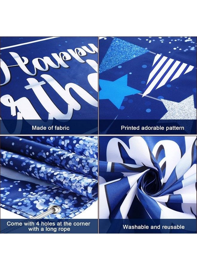 Tatuo Happy Birthday Decorations Backdrop Glitter Birthday Backdrop Sign Happy Birthday Banner Birthday Party Supplies Photo Background For Children Men Women 72.8 X 43.3 Inch (Silver And Navy Blue)  - Image 4