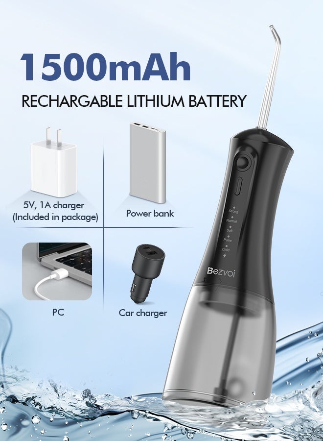 Bezvoi Portable Water Flosser – Cordless, 5 Modes, 300ML, IPX7 Waterproof, Rechargeable Oral Irrigator with 6 Tips for Teeth Cleaning - Image 3