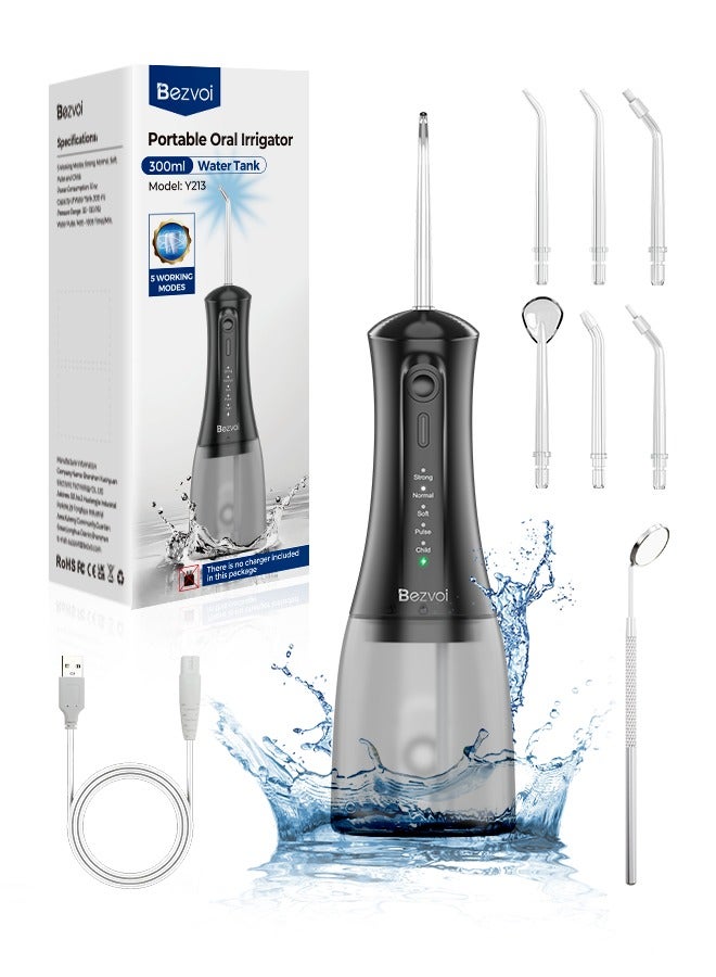Portable Water Flosser – Cordless, 5 Modes, 300ML, IPX7 Waterproof, Rechargeable Oral Irrigator with 6 Tips for Teeth Cleaning