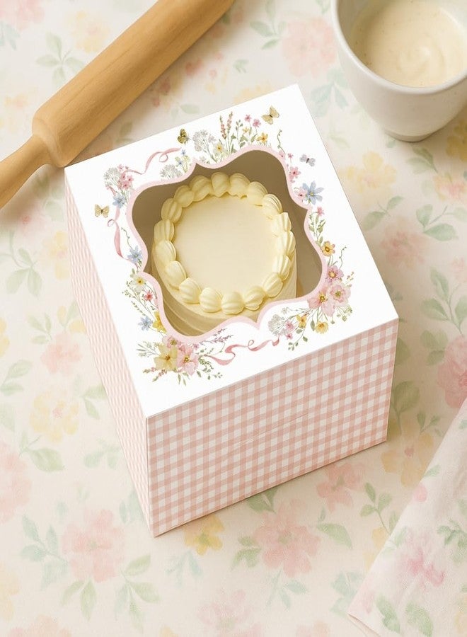 Chic a Choc Pink Floral Mini Cake, 4 Brownie, Tart, Pastry Box (6x6x3 in) (Pack of 8) - Image 2
