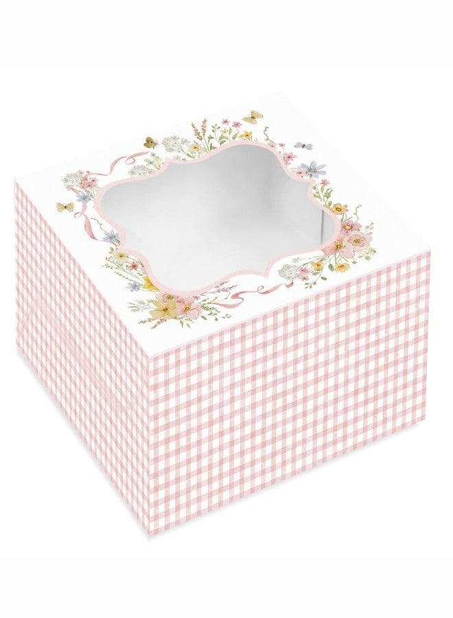 Chic a Choc Pink Floral Mini Cake, 4 Brownie, Tart, Pastry Box (6x6x3 in) (Pack of 8) - Image 1