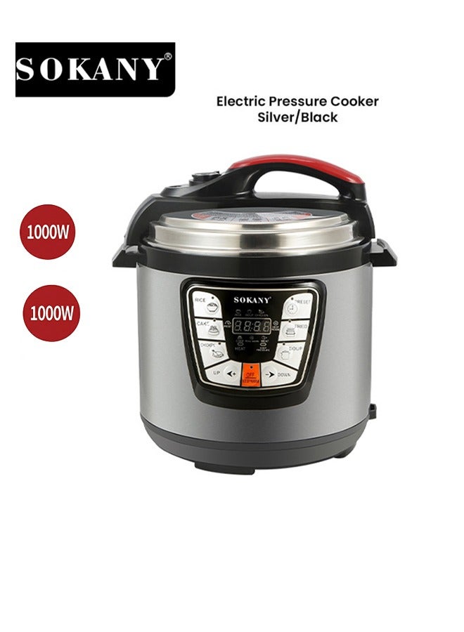 sokany Electric Digital Pressure Cooker,Multi-Function Cooking,Instant Steam Pot, 6L capacity with 1000W Power,Stainless Steel Body,SK-2401 Silver/Black - Image 1